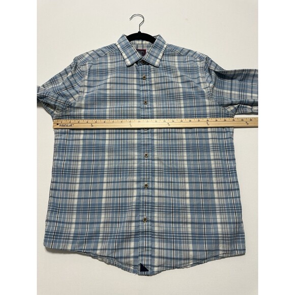 Untuckit Button Down Shirt Mens Medium Blue White Plaid Cotton Flannel - Picture 9 of 12